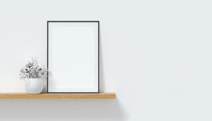 art frame mockup on shelf with copy space