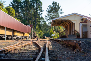 Fototapeta na wymiar Old industrial train station in Rotowaro