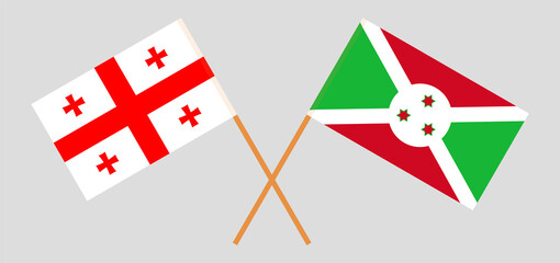 Crossed flags of Georgia and Burundi. Official colors. Correct proportion