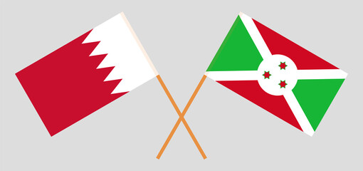 Crossed flags of Bahrain and Burundi. Official colors. Correct proportion