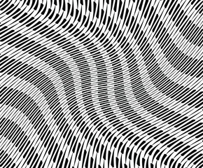  Line art optical art. Psychedelic background. Monochrome background. Optical illusion style. Black dark background. Modern pattern. Abstract graphic texture. Graphic ornament. Vector template