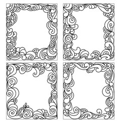 Set of postcards with outline doodle frames for design