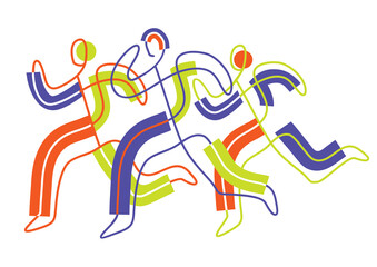 Fitness runners, jogging,line art stylized.
Colorful illustration of sport runners. Continuous line drawing design. Vector available.
