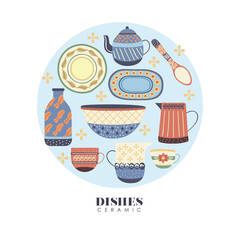 crockery dishes circle utensils