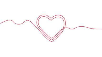 Continuous one line drawing of red heart isolated on white background. Vector illustration