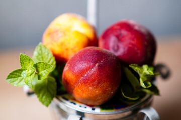 juicy peach, fruit, fresh peach, still life, painting