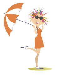 Smiling young woman with an umbrella illustration.
Good weather, smiling young woman in sunglasses with umbrella isolated on white
