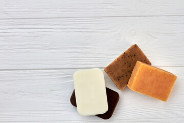 Top view various spa soaps for spa treatment.
