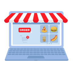 Obraz premium Food delivery. Laptop sreen witn new order. vector illustration.