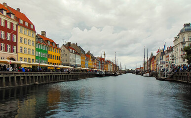 Colorful buildings in Nyhav harbor in Copenhagen, cityscape