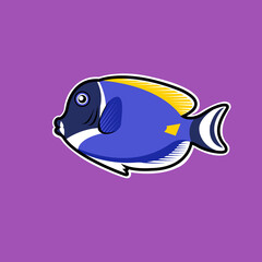 blue surgeon fish on a purple background. vector illustration
