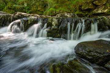 Long exposure of a waterfall on the East Lyn river at Watersmmeet In Exmoor National Park