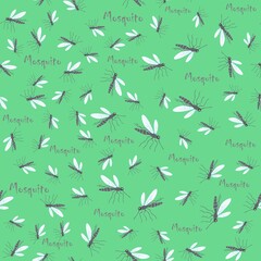 Fly and Mosquito pattern. Graphic vector green and white seamless wallpapers.