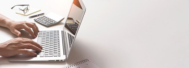 Accountant working in the office, copy space