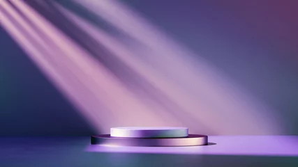 Foto op Aluminium 3d render. Abstract modern minimal pastel violet background illuminated with bright light. Showcase scene with cylinder podium for product presentation © wacomka