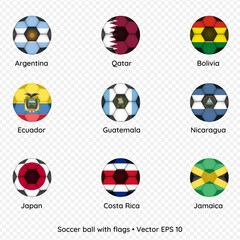 Obraz premium Soccer ball with flags isolated on transparent background, vector illustration