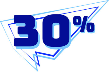 30% balloon. Discount, promotion or sale tags, blue balloon concept.