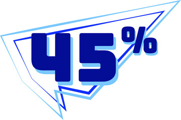 45% balloon. Discount, promotion or sale tags, blue balloon concept.