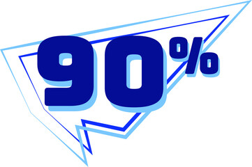 90% balloon. Discount, promotion or sale tags, blue balloon concept.