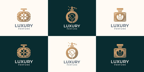 luxury bottle perfume logo template set design template.symbol for cosmetic beauty salon, product, skin care.