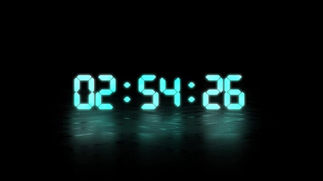 Countdown timer 3 minutes with shining glow text and surface reflection