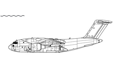 Kawasaki C-2. Vector drawing of military transport aircraft. Side view. Image for illustration and infographics.
