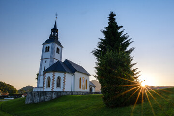 Suha church in Škofja Loka in sunset