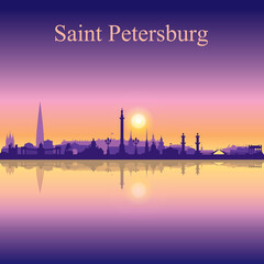 Saint Petersburg city silhouette on sunset background - 445046934