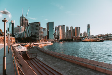 "Sydney, NSW / Australia - April 17, 2020: Sydney Opera House and Circular Quay surroundings completely isolated and with social distancing under lockdown due to Coronavirus outbreak"