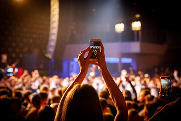 Fototapeta na wymiar Using a mobile phone at the concert.