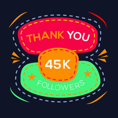 Creative Thank you (45k, 45000) followers celebration template design for social network and follower ,Vector illustration.