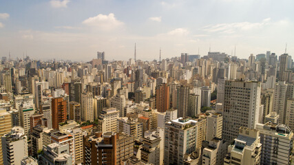 Fototapeta na wymiar Aerial view of São Paulo, in the neighborhood of Jardim Paulista. Av. Brasil and Ibirapuera Park