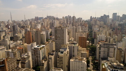 Fototapeta na wymiar Aerial view of São Paulo, in the neighborhood of Jardim Paulista. Av. Brasil and Ibirapuera Park
