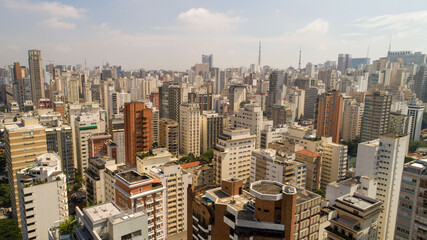 Obraz premium Aerial view of São Paulo, in the neighborhood of Jardim Paulista. Av. Brasil and Ibirapuera Park