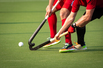 Close-up on a professional field hockey players