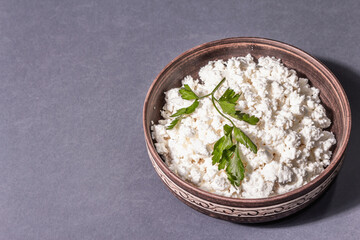 Cottage cheese in a ceramic bowl