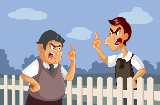 Angry Neighbors Fighting over a Fence Vector Illustration