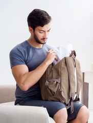 Young man getting ready for gym sports