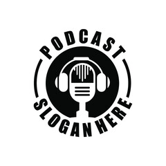 Podcast Logo design using Microphone,Flat vector illustration, icon, logo design