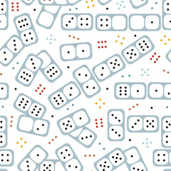 Classic Dominoes. Board Game Seamless Pattern for Kids. Colorful Background with Scattered Domino Stones. Vector illustration