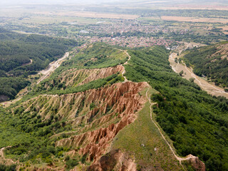 Fototapeta na wymiar Aerial view of rock formation Stob pyramids, Rila Mountain, Bulgaria