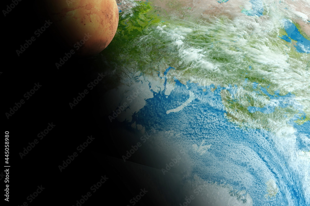 Wall mural planet earth mars . 3d rendering.elements of this image furnished by nasa.