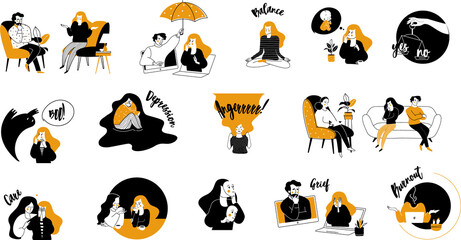vector flat style modern illustrations therapy with a psychologist - 445058903