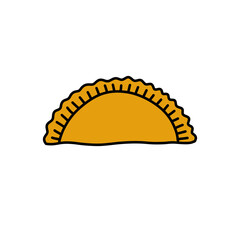 empanada doodle icon, stuffed bread or pastry baked or fried in many countries of Latin America, vector line color illustration