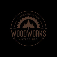 Fototapeta na wymiar Vintage Retro woodworks and tree Logo design 