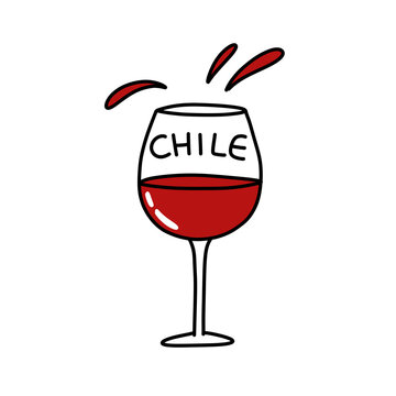 glass of wine, Chile doodle icon, vector color line illustration