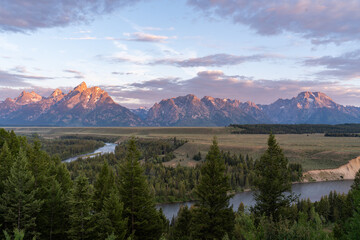 Beautiful shot of mountains and Jenny lake in Grand Teton National Park in Wyoming, USA
