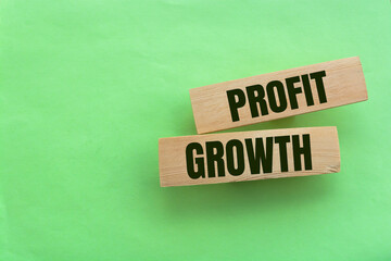 Wooden cubes with lettering spelling Profit Growth. Business or Political concept