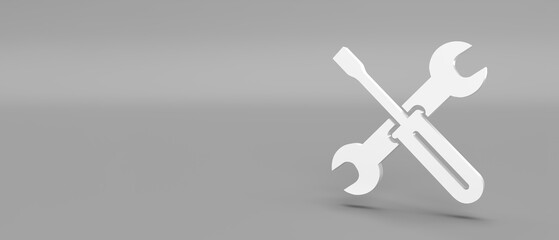 Wrench and screwdriver 3D icon white craft and repair symbol grey background