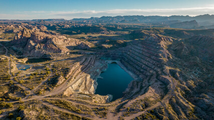 Old open pit uranium mine. Aerial view. - obrazy, fototapety, plakaty